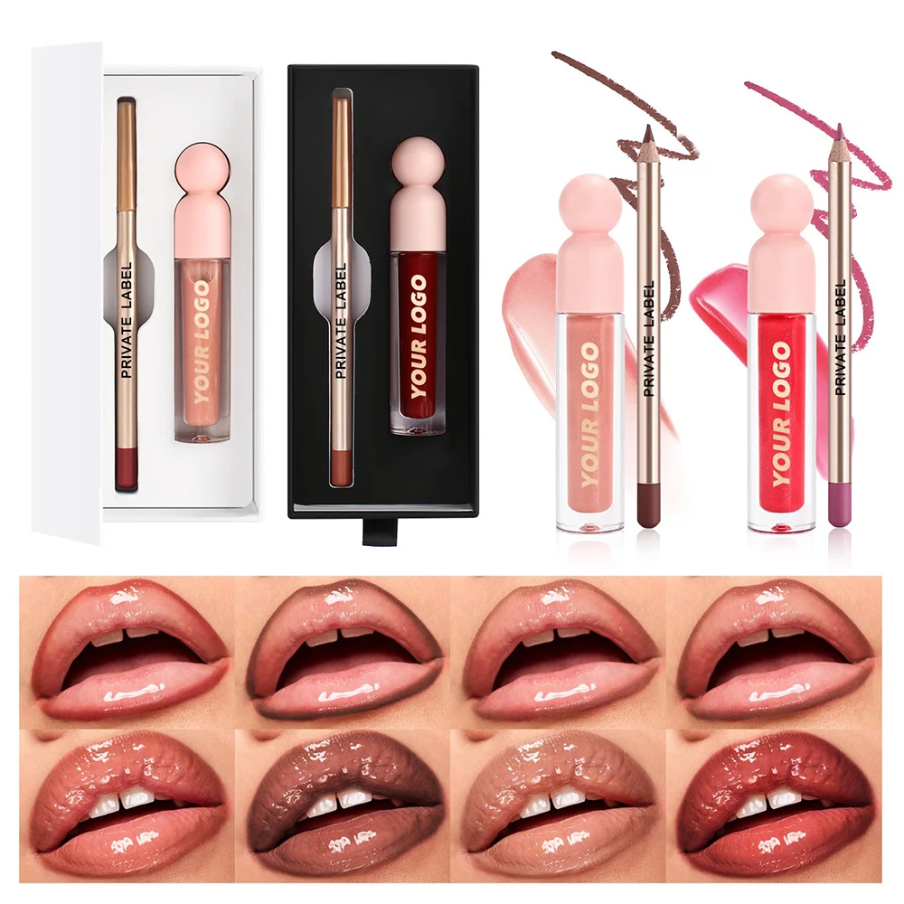 12 kleuren langdurige lipliner potlood 58 kleuren matte vloeibare lippenstift set private label aangepast logo veganistische make-up groothandel