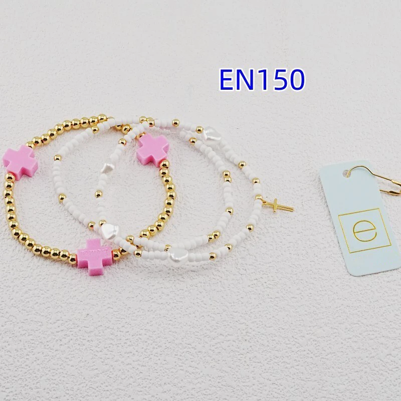 VKVVA Fashion Jewelry 3pcs Pink Cross Gold-plated Bracelet Set for Women Birthday Gifts, Unique Gift