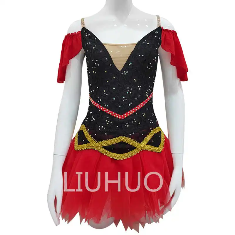 

Custom skating dress lace pattern decoration red skating dance dress competition competitive clothing