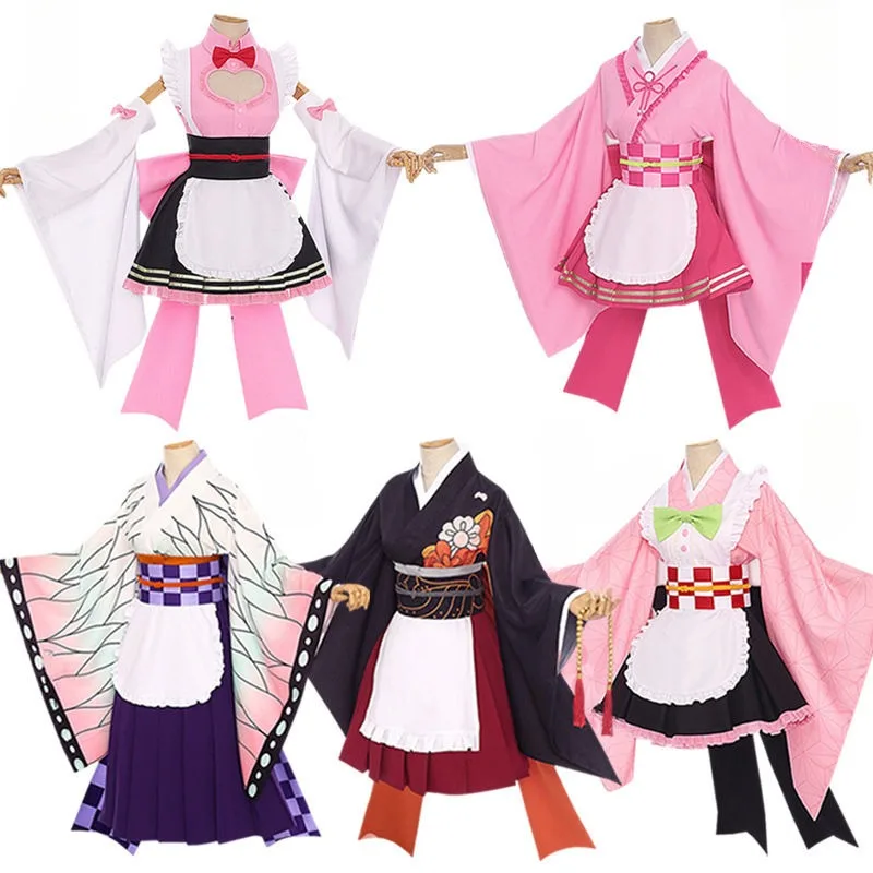 

Anime Demon Cosplay Slayer Mitsuri Kanroji Costume Kamado Nezukoe Maid Cute Pink Japanese Clothing Role Play Dress Women