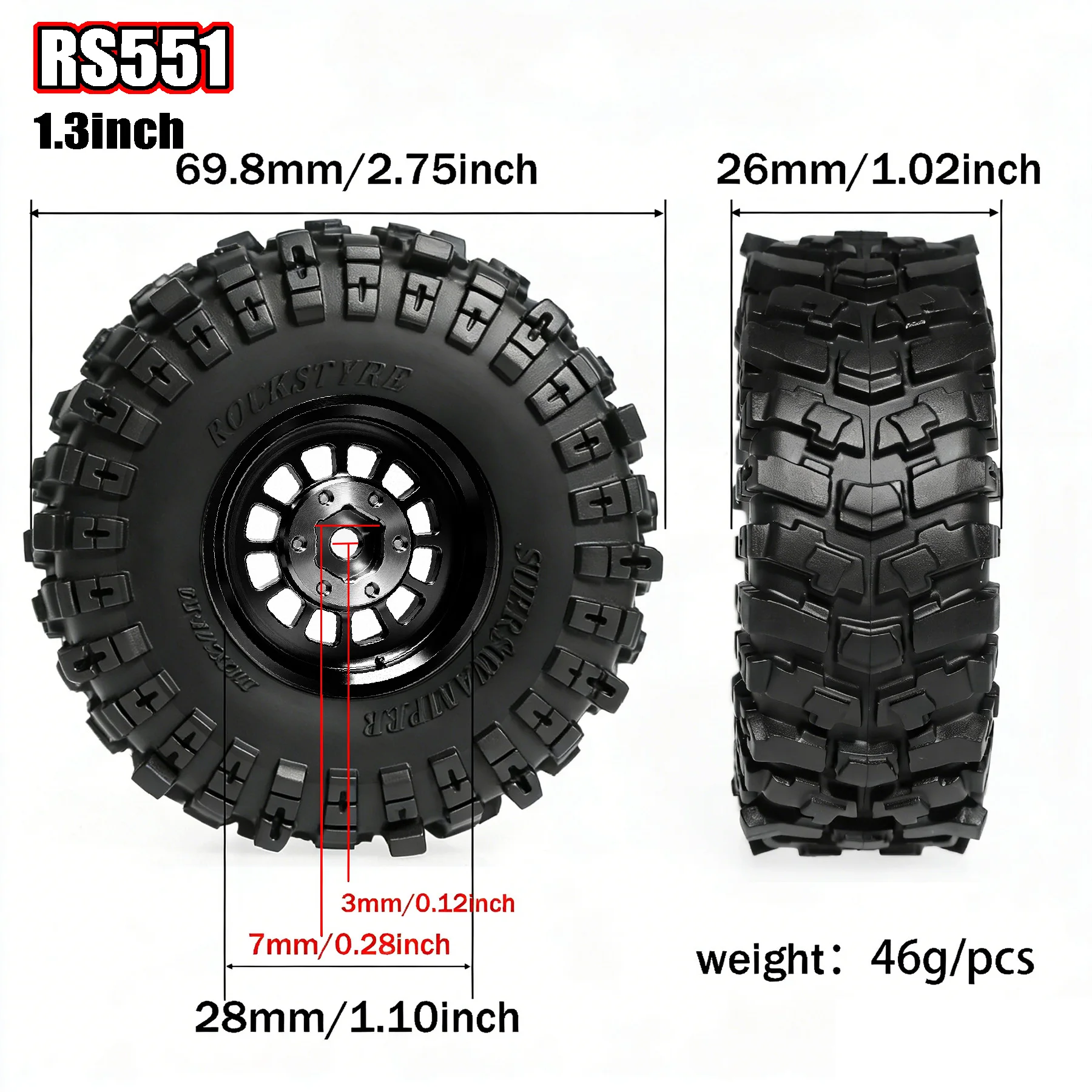 RED SPIDER 4Pcs 1.3 Inch RC Complete Wheels Set Metal Beadlock Wheel Rims + Deep Tread Rubber Tires With Foam OD 68.8mm For 1/18 Traxxas TRX4M Axial SCX24 FCX24 Micro RC Crawler Buggy Off Road DIY Modification Parts