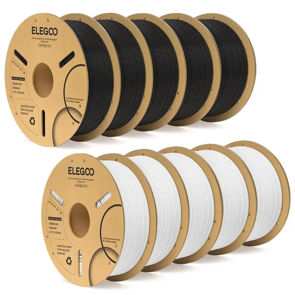 PLA Plus Filament Bundle Black & White 10KG, 1.75mm PLA+ Tough 3D Printer Filament Dimensional Accuracy +/- 0.02mm, 10 Pack 1kg