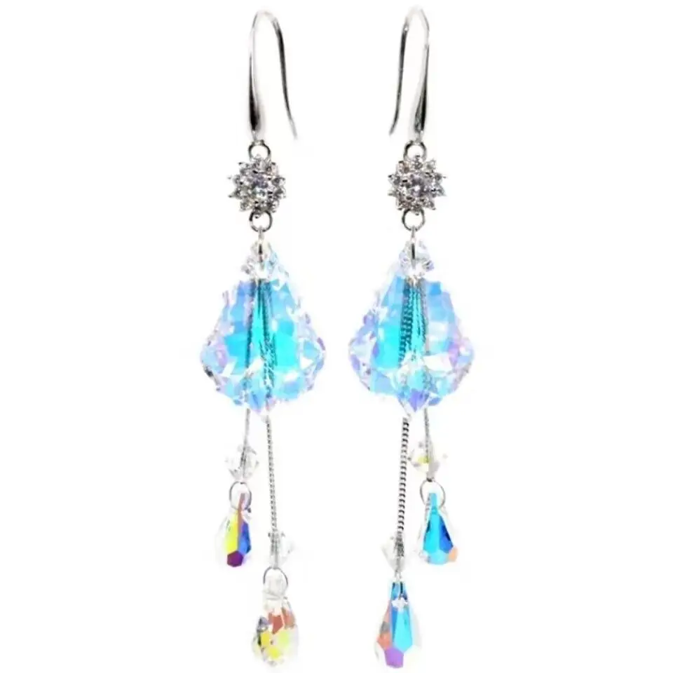 Crystal earrings online celebrity long drop tassel earrings