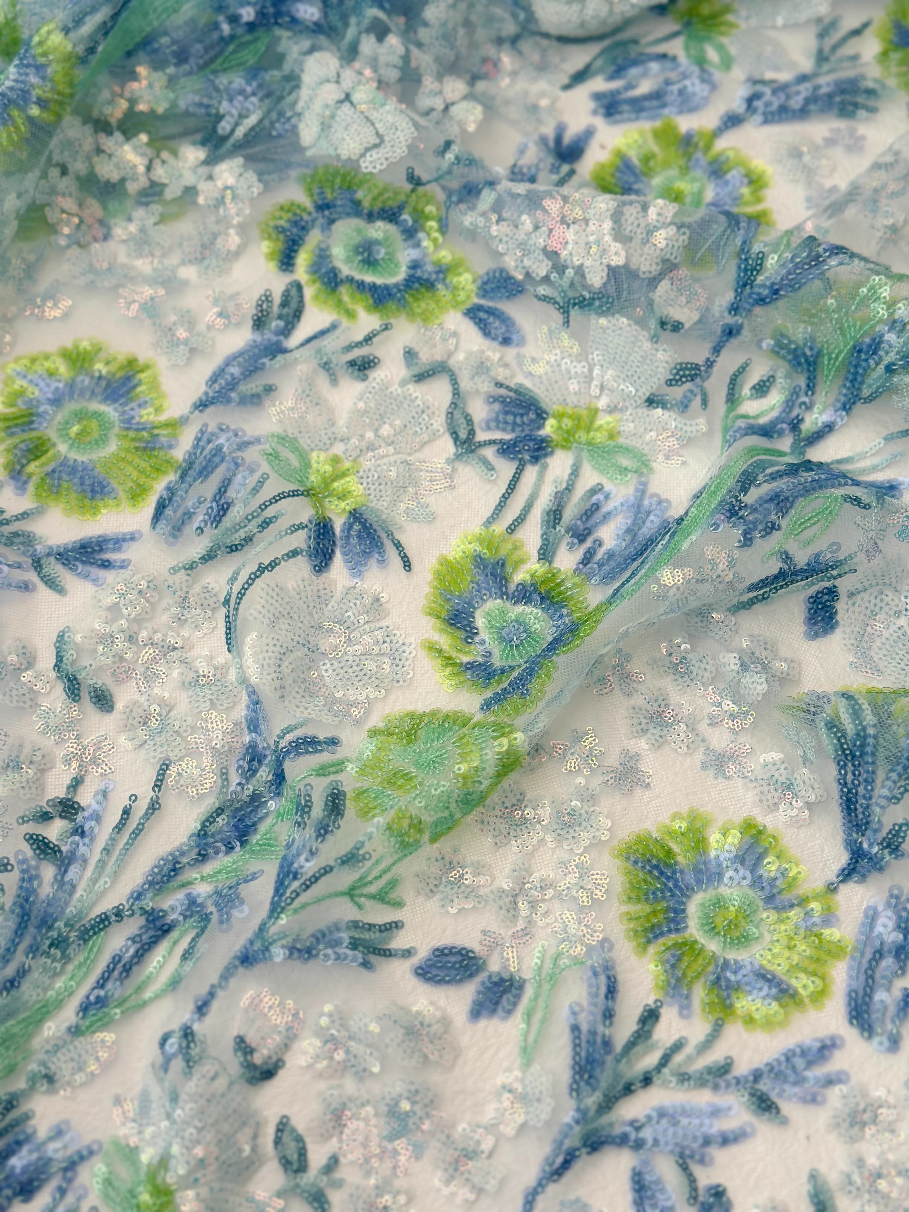 

1 yard New 3D sequin embroidery mesh fabric Designer customized wedding dress cheongsam fabric for sewing tela dorada brillante