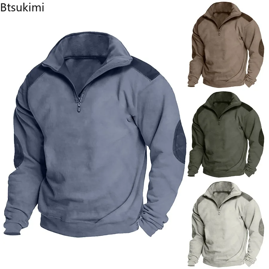 

Autumn Winter New Men's Pullover Sweatshirts Fashion Spliced Stand Collar Half Zipper Long Sleeve Hoodies Male Casual Streetwear