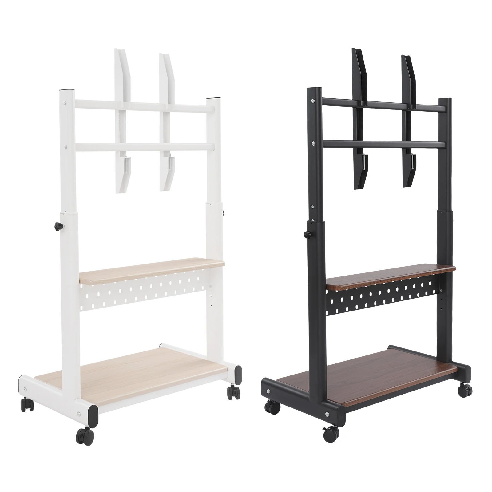 Mobile TV Stand for 43-86'' TVs Tilt TV Cart Holds up to 220.46lb Portable Adjustable Stand with Storage Shelf Rolling Floor