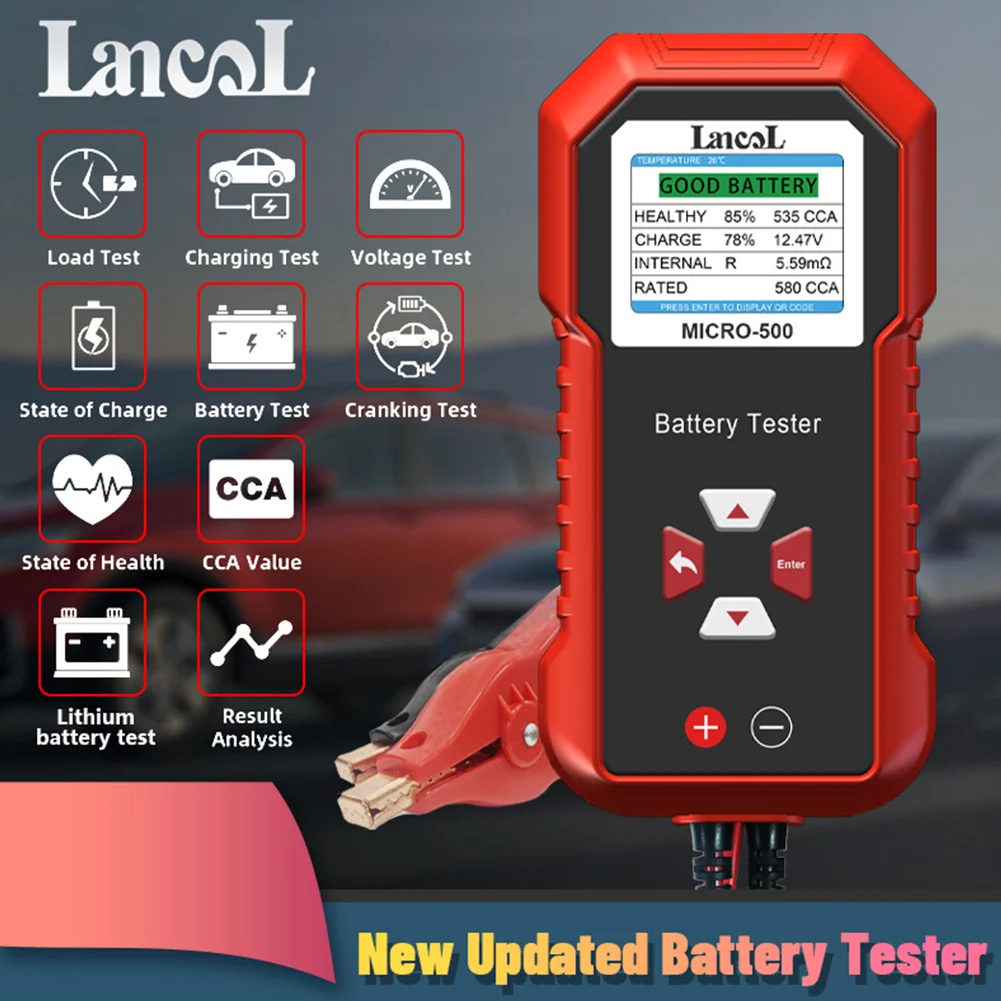 

12V 24V Battery Tester LCD Display Battery Capacity Tester Professional Battery Life Tester Stored As QR Code for Car Motorcycle