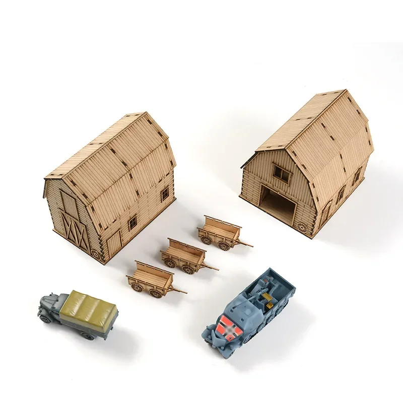 1/72 WWII European Granary Building Scene Warehouse Architecture Wooden Assembled Model Ornaments Handmade Gifts