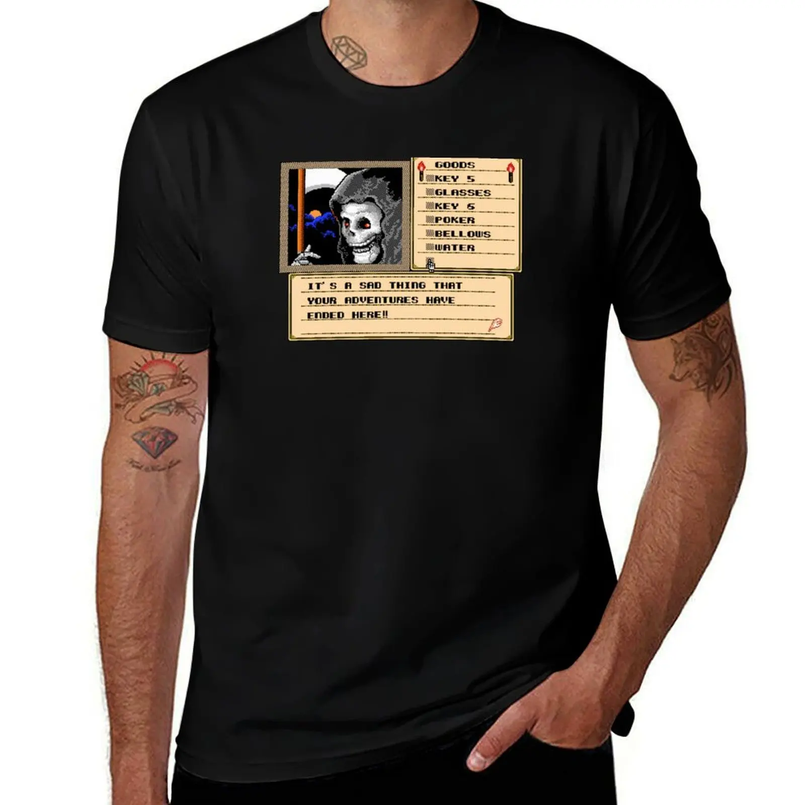 NES Grim Reaper Game Screen T-Shirt Heavy Duty Casual Work Tee T-Shirt