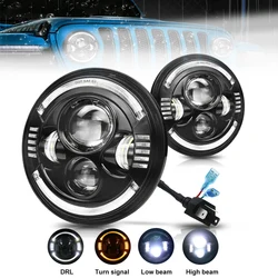 2pcs 7 Inch Led Headlight Hi-Lo With Halo Angel Eyes Car Motorcycle Headlight DRL H4 Headlamp For Harley BMW Yamha Honda 7
