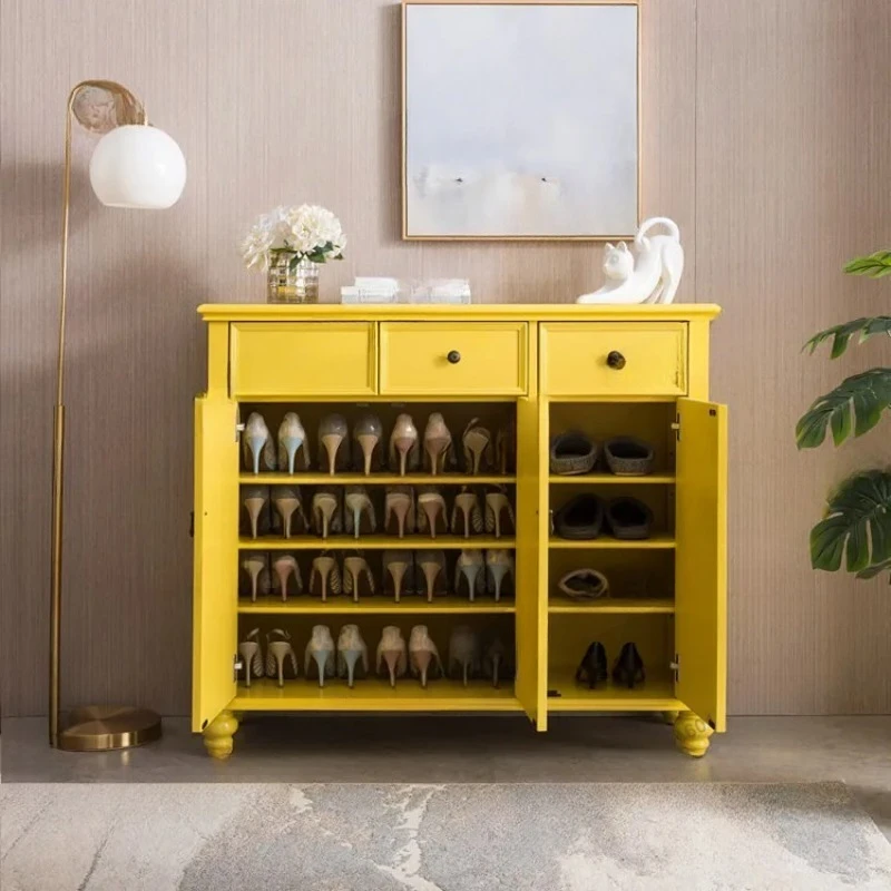 Q  light luxury all solid wood home entrance cabinet living room door home multi-layer shoe rack
