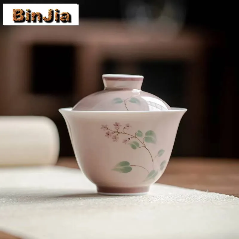 

140 мл ручная роспись цветок крышка миска бытовая подглазурная цветная анти-ожоговая гавань ретро чайная варенья церемония заваривания подарочные поставки