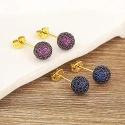 Nidin Classic 8MM Ball Beads Stud Earrings Micro Pave CZ Safe To Skin 5 Colors Zircon Jewelry Party Gift Accessories Wholesale