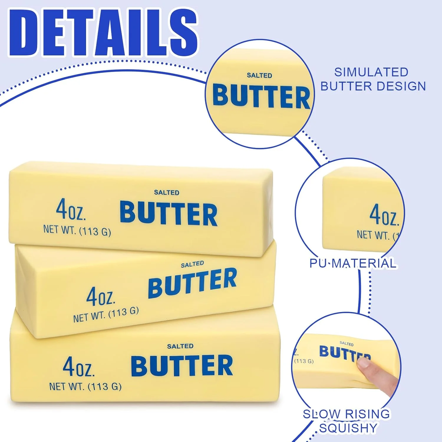 3 قطع من ألعاب عصا الزبدة لتخفيف التوتر للبالغين أعواد الجبن المرنة الإسفنجية ألعاب تخفيف التوتر الممتعة للاسترخاء والقلق