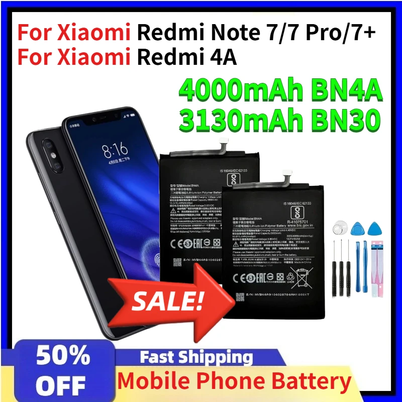 

4000mAh BN4A 3130mAh BN30 Mobile Phone Battery for Xiaomi Redmi Note 7/7 Pro/7+ for Xiaomi Redmi 4A Batteries Accessories