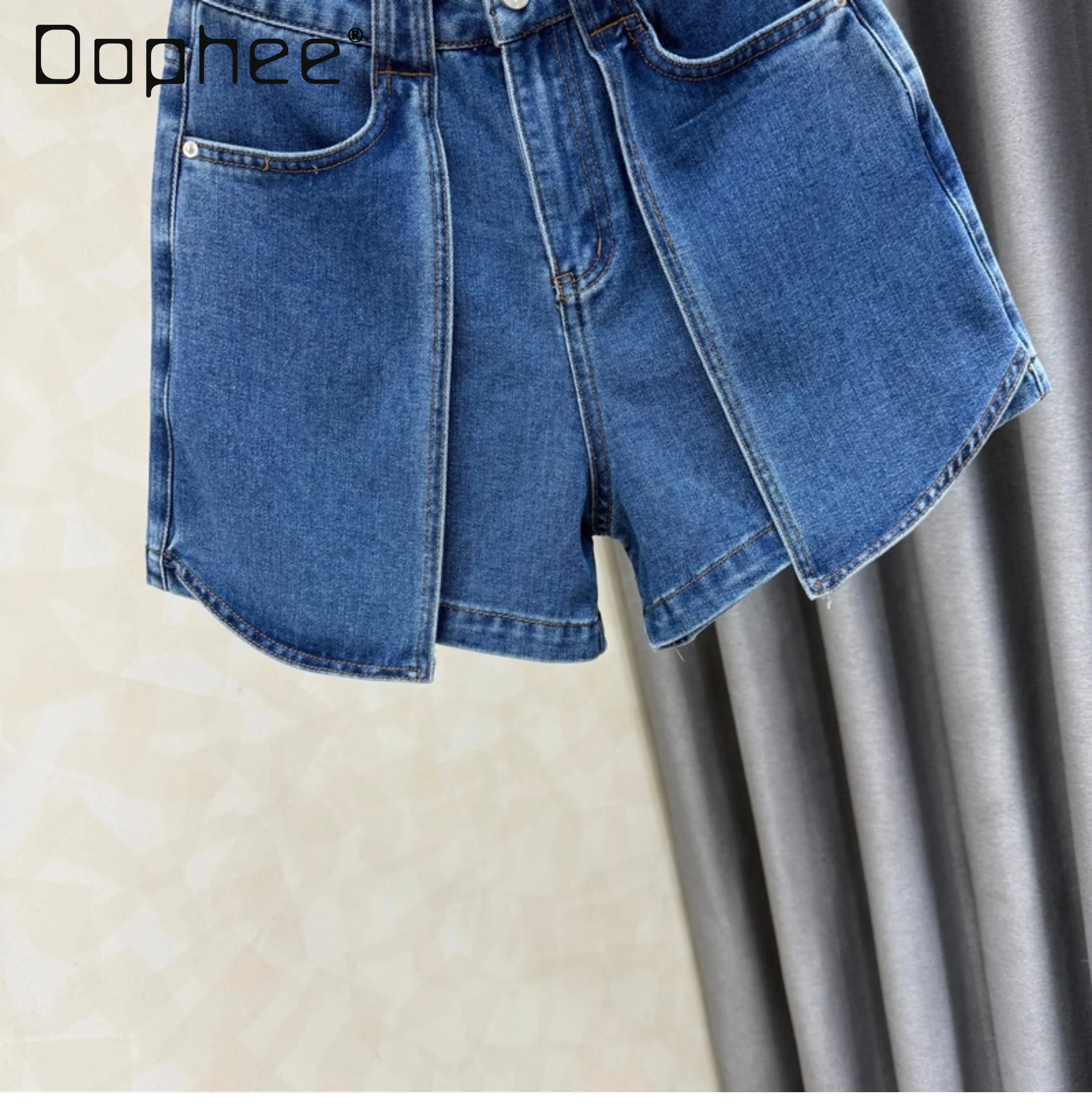 2025 Summer New Retro High-waisted Denim Shorts Women Fashion Solid Color Versatile Loose Wide-leg Pants Casual Jeans Pants