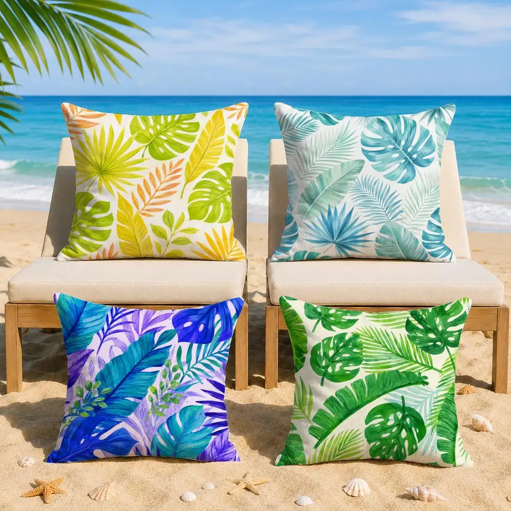 Bohemian Leaves Cushion Cover Short Plush Soft Double-Sided Printing Pillow Case Cozy Sofa Bedroom Home Decor Gift