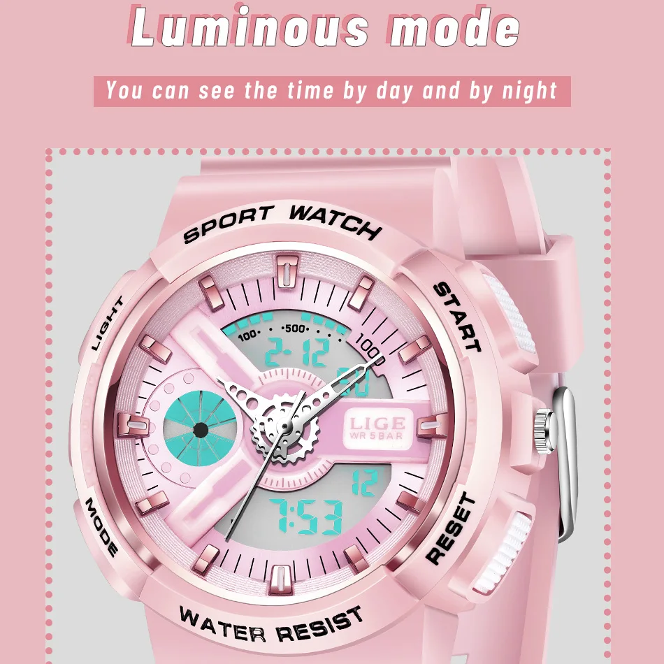 LIGE Military Kids Sport Watches 50M Waterproof Electronic Wristwatch Stop Watch Clock Children Digital Watch For Boys Girls+Box