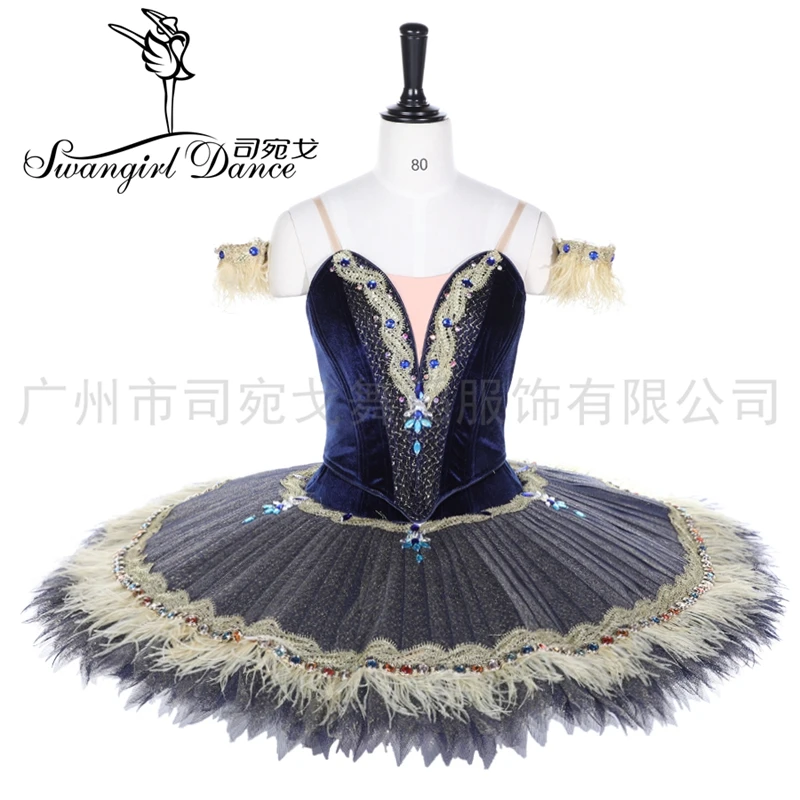 Navy blue professional ballet tutu split performance ballet stage tutu costumes women pancake platter tutu dress BT2032