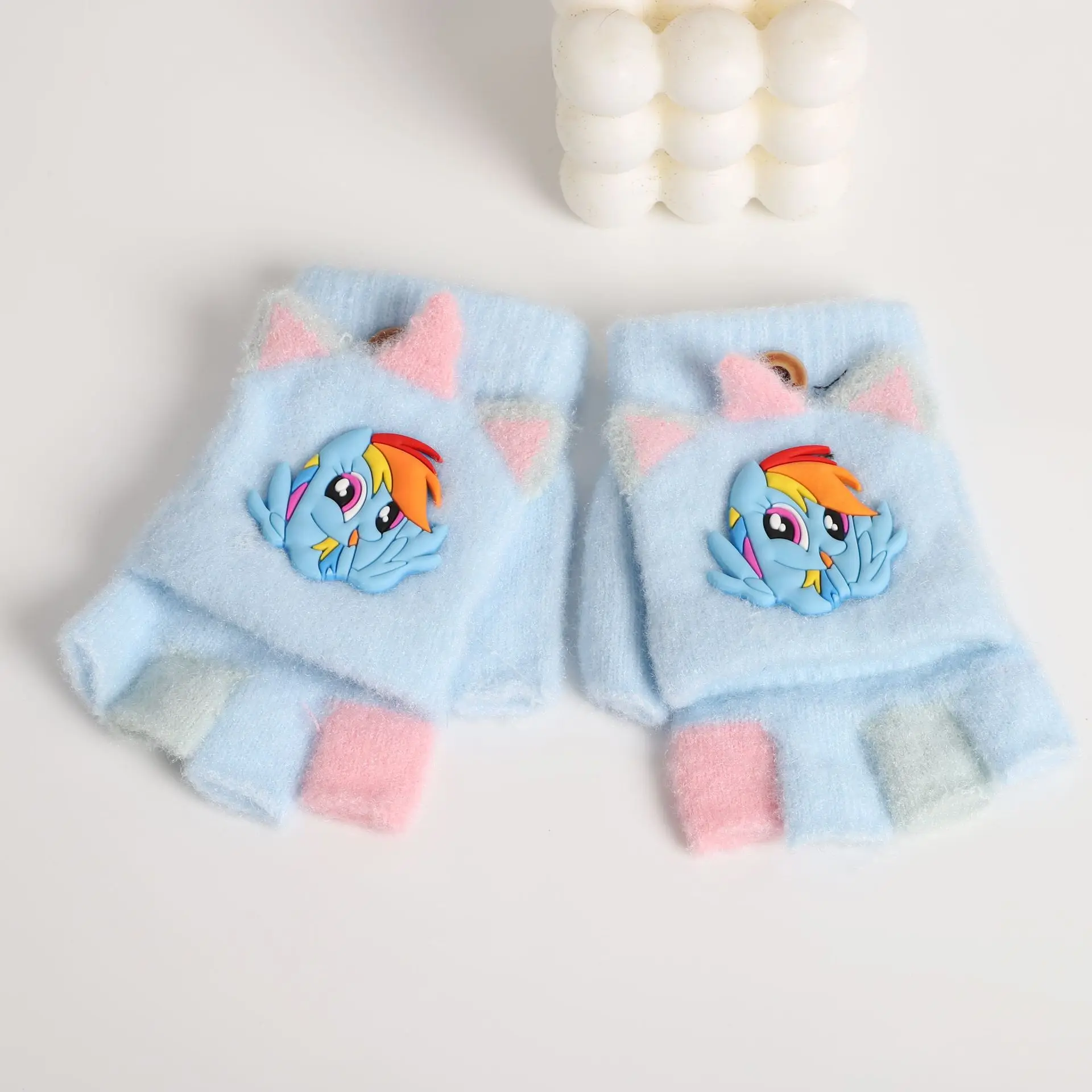 قفازات الشتاء سميكة الدافئة الكرتون نصف غطاء الإصبع دراجة الكتابة نصف إصبع غطاء الوجه الاستخدام المزدوج #4