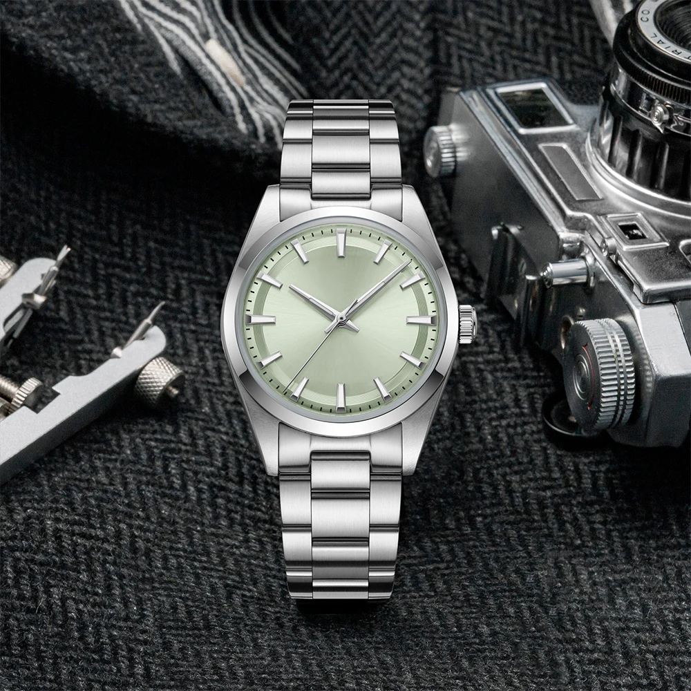 ADDIESDIVE 36mm 쿼츠 맞춤 시계 새로운 럭셔리 VH31 AR 코팅 3D 스케일 민트 그린 방수 100m 다이빙 스테인레스 스틸 남자 시계