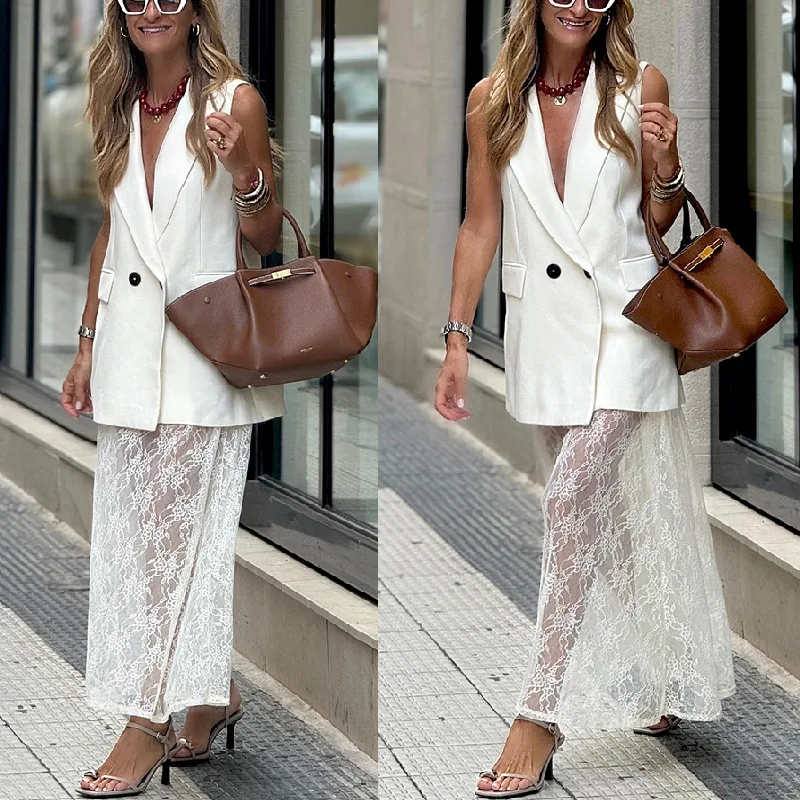 

2024 Women's Fashion Casual Cardigan Jacket Coat Lace Skirt Two-piece Suit Ensemble Femme 2 Pièces Été