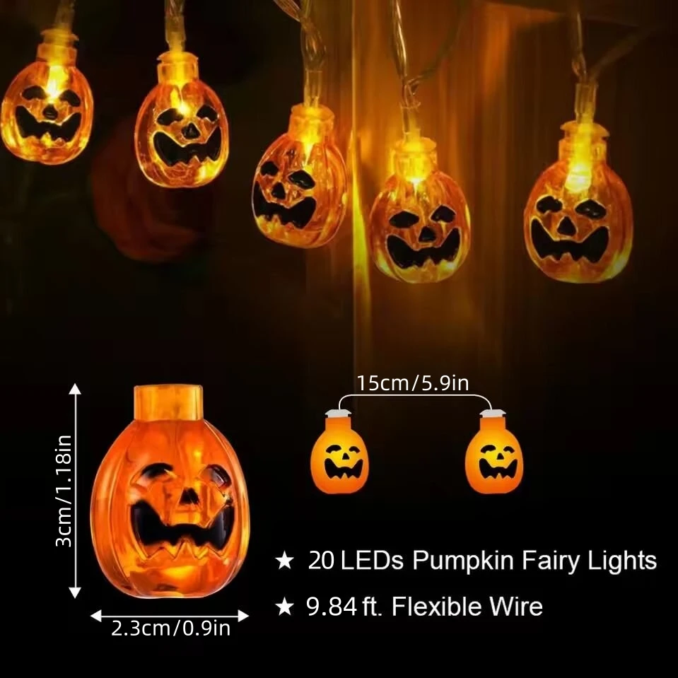 Halloween Pumpkin String Light Battery Operated LED Decoration Lamp Horror Atmosphere Light For Festival Party Bar&Haunted House