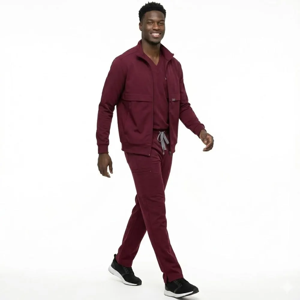 ชุดสครับแบบ 3 ชิ้น ทนทาน สำหรับทุกเพศ: เสื้อกาวน์แขนยาว, กางเกงจ็อกกิ้งทรงโมเดิร์น และเสื้อสครับ - ชุดทำงานเนื้อผ้าหนา