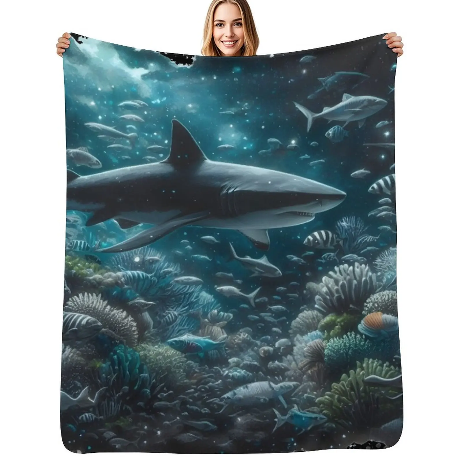 Great shark Throw Blanket Luxury St Multi-Purpose Sofa Travel Hairys Heavy Blankets