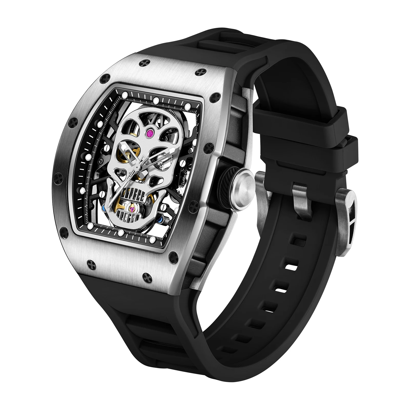 

CHANCE JC-9-190G-7 Carbon Fiber Luxury Hollow Dial Automatic Watches Waterproof Luminous Silicone Strap Men Mechanical Watch