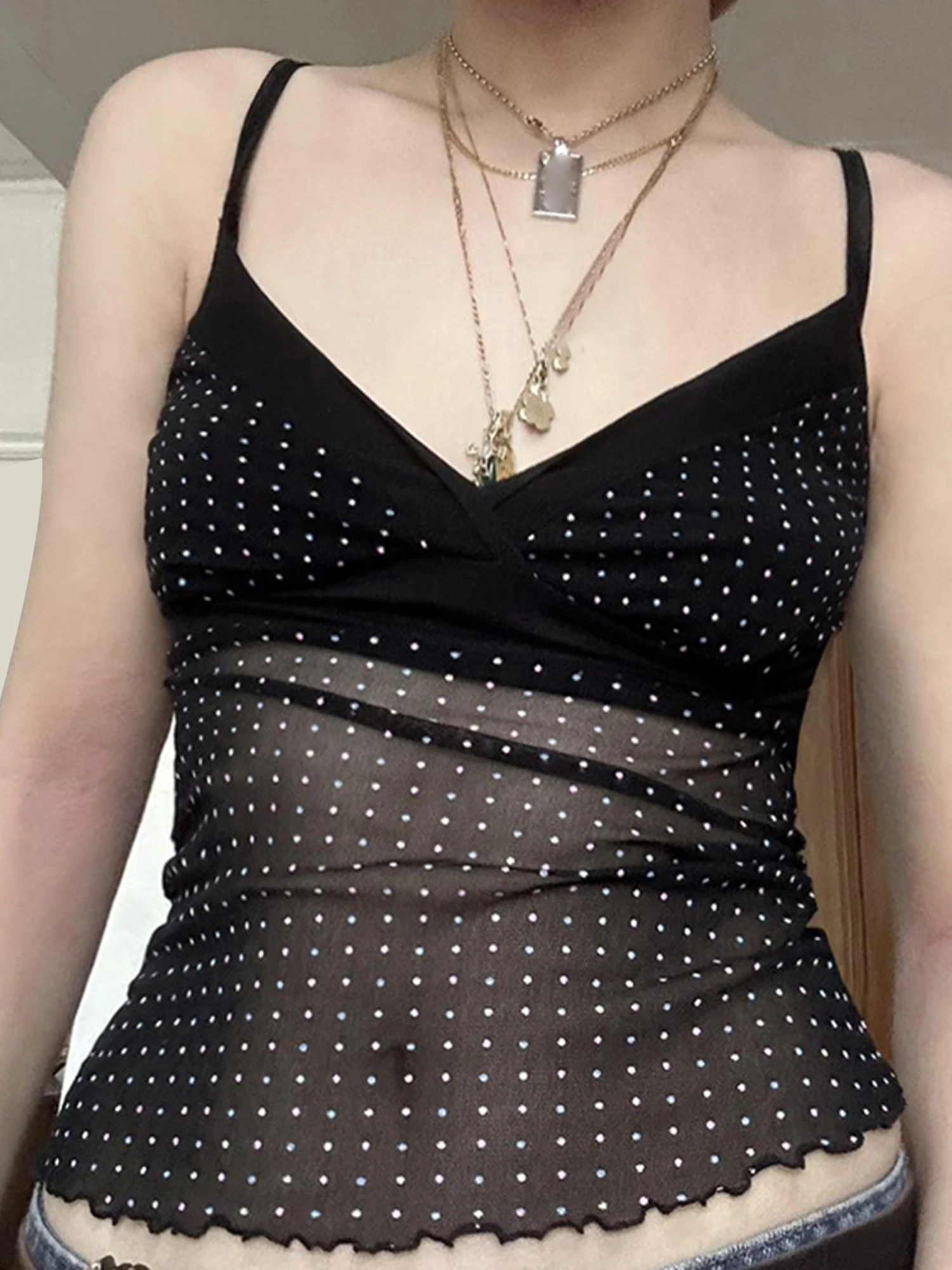 

Women s Sleeveless V-neck Lace Trim Camisole Tank Top Summer Casual Fit Sheer Vest with Floral Print
