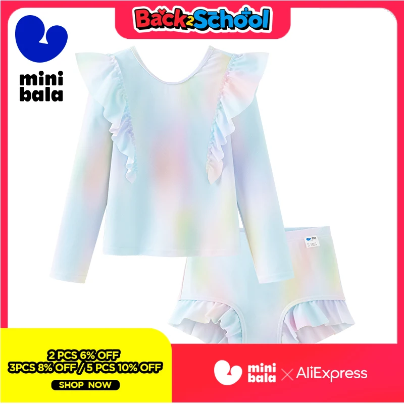 

Купальник для девочек Mini Bala, новинка лета 2025 г., высокоэластичный купальник с рюшами и разрезом, крутой солнцезащитный комплект UPF50+