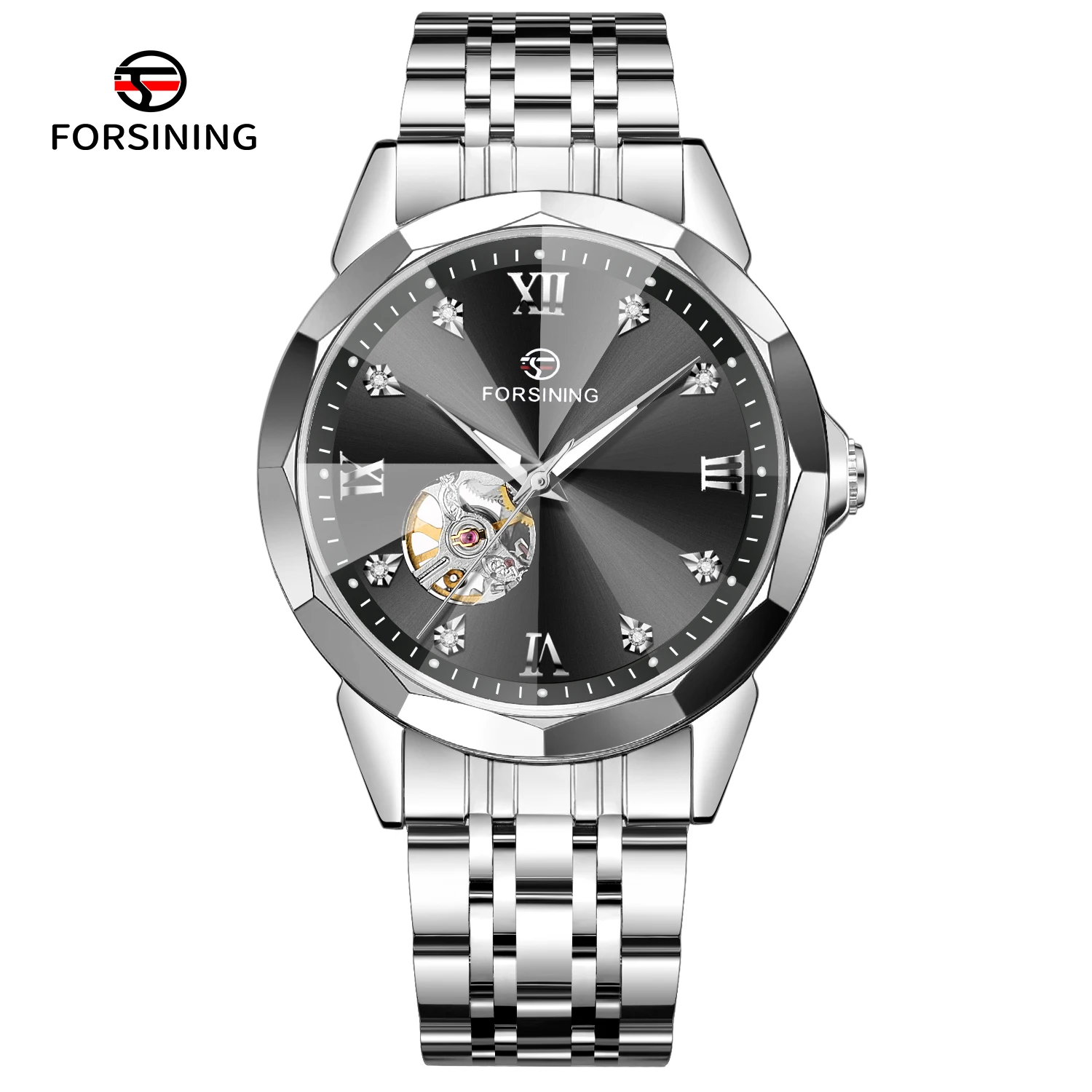 

FORSINING Original Luxury Brand Silver Automatic Movement Elegant Men's Watch Waterproof Stainless Steel Mechanical Wristwatches