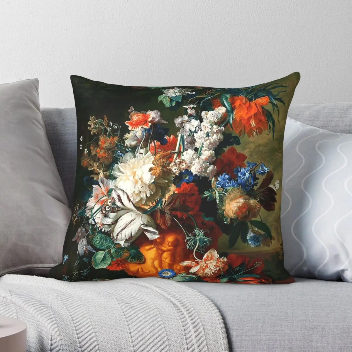 Jan Van Huysum Bouquet Of Flowers In An Urn Square Pillowcase Polyester Linen Velvet Printed Decorative Home Cushion Cover 18