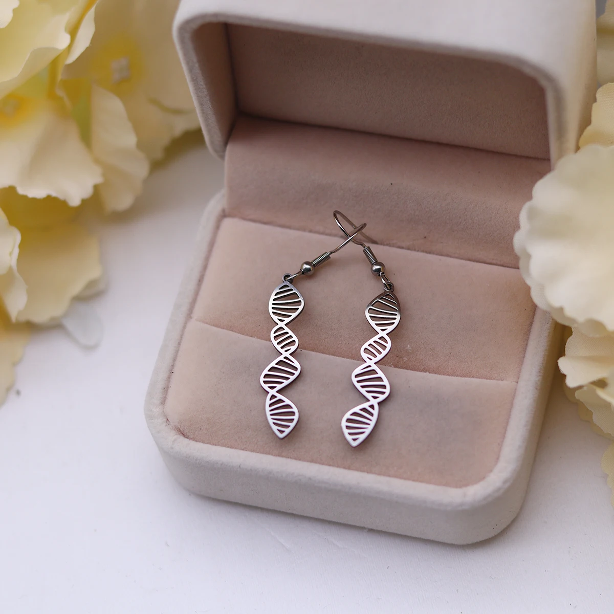 QIAMNI Stainless Steel DNA Helix Pendant Molecule Dangle Earrings Chemistry Science Biology Piercing Jewelry Graduation Gift