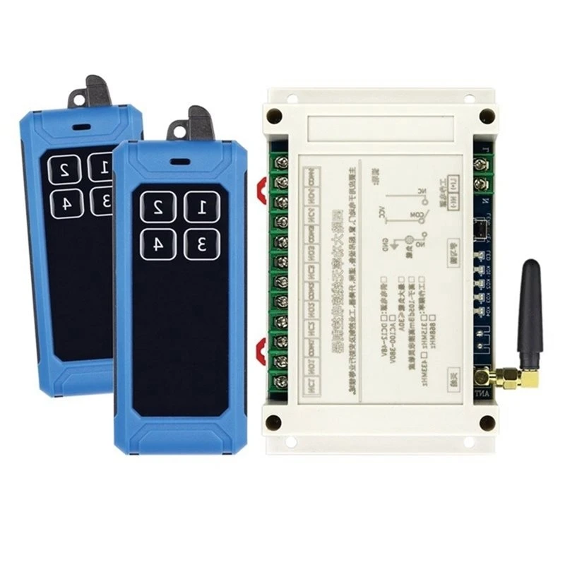 AU61-AC100V-400V 4CH Garage Door Switch Transmitter 30A Wireless Remote Control LED Light Relay+ 2X433mhz Receiver