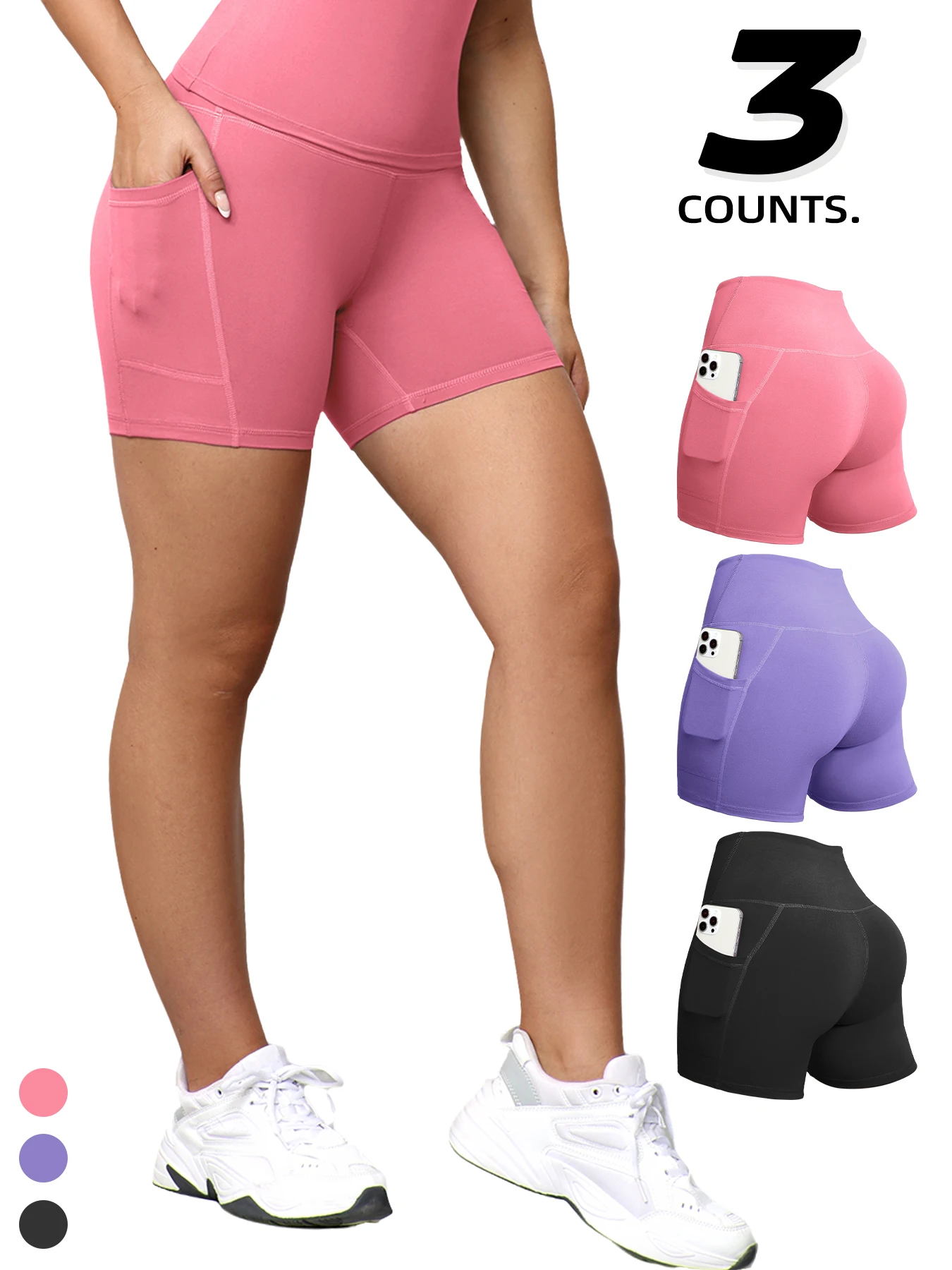 1/3pcs Women Fitness Sexy Short With Pocketed Yoga Legging Shorts Hip LiftTight Sports Shorts Quick Drying Cycling Workout Gym