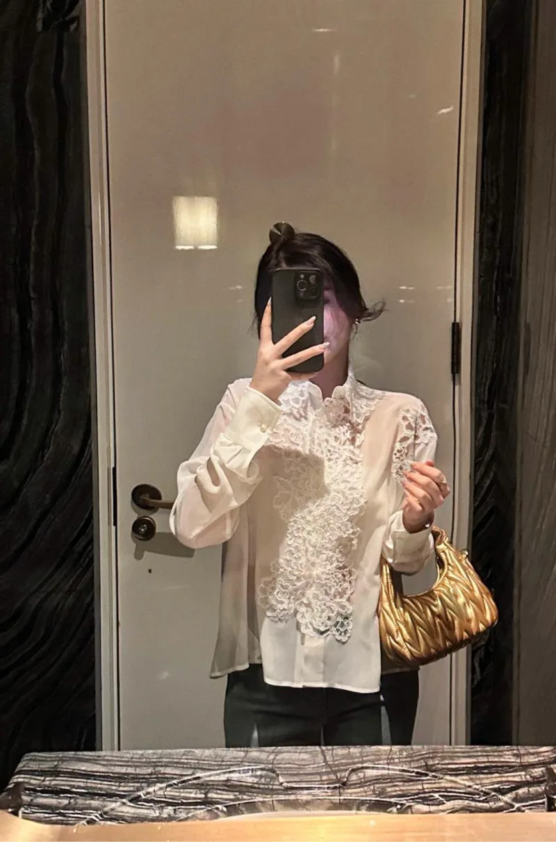 Women's Fashion Luxury Shirt Spring/Summer High Quality Women's White Lace Loose Top 2025 New Women's Lace Top