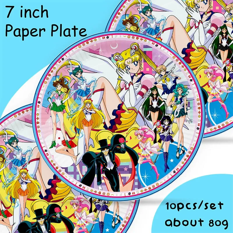 MINISO Sailor Moon Party Supplies Tableware Set Cup Plates Napkins For Kids Birthday Party Decoration Boys and Girls Baby Shower