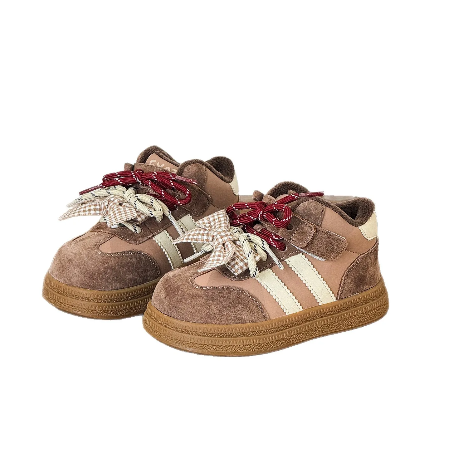 

Children's Winter Shoes Girls Korean Bow Lace Up Fur Lined Sneakers Design Kids Toddler Princesses Runing Casual Cotton Shoes