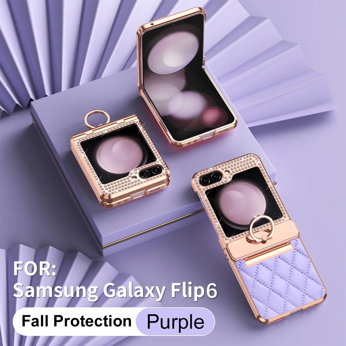 

Glitter Diamond Plating Leather Finger Bracket Folding Hingle Protection Shockproof Case for Samsung Galaxy Z Flip 6 5 4 3 Case