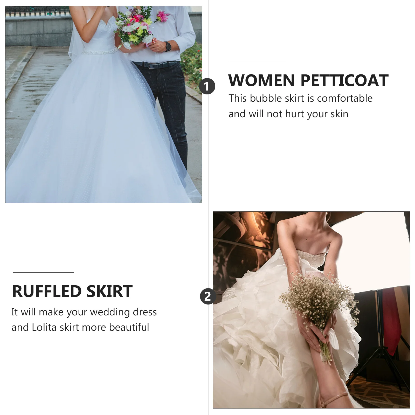 

Petticoat Wedding Lining Adjustable Mid Length Underskirt Gauze Mesh Soft Non Wrinkle Suitable Women Ruffled Skirt
