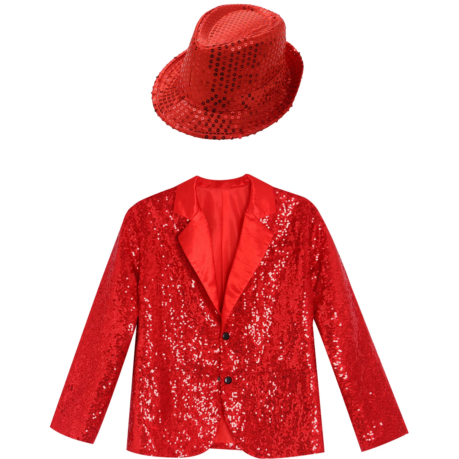 Ensemble de veste de danse Jazz pour enfants filles, Blazer à manches longues à paillettes scintillantes avec chapeau à paillettes pour fête à thème, spectacle sur scène