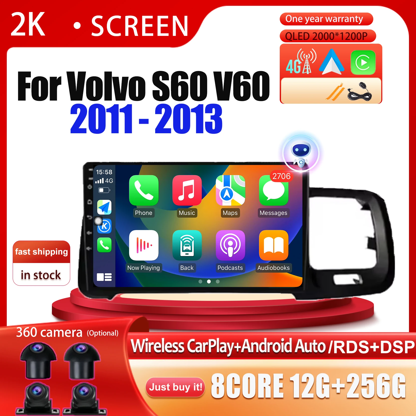 

Android 14 QLED Screen For Volvo S60 V60 2011 2012 2013 Car Radio Multimedia Video Player Auto radio DPS GPS NO 2Din DVD Tools