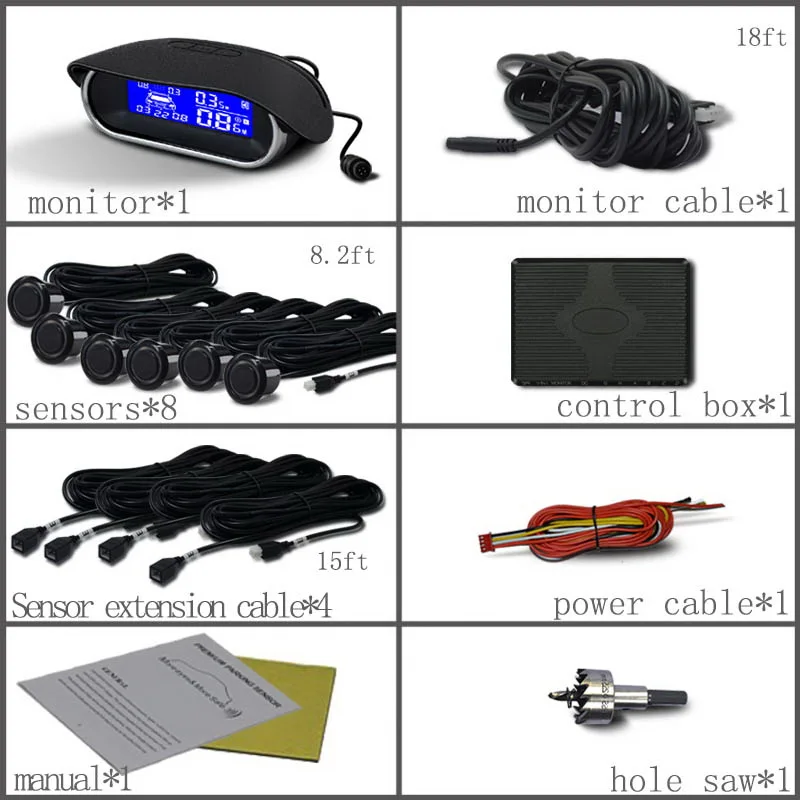Vehicle 8 Parking Sensors Kit Parktronic Car Automobile Reversing Backup Radar Electronics Rear Auto Detector Backing Assistance