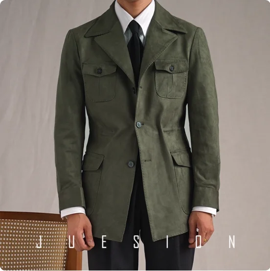 

Men's Autumn/Winter Italian Hunting Jacket Fashion Retro Suede Wool Gentlemen Commuter Coat
