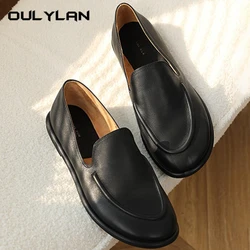 White Loafers Women New Spring Round Toe One Foot Slip on Shoes Women Genuine Leather Soft Comfortable Flats Shoes Women Black