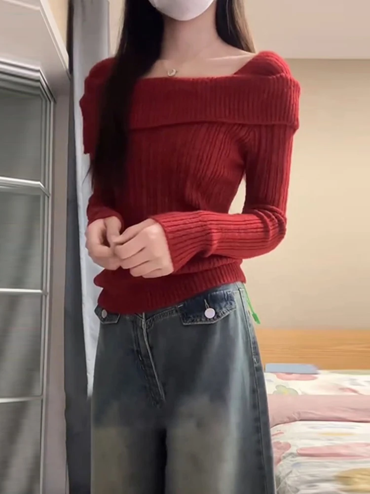 

Red Cisas New Year Women's Sweater oulder Bared Lazy High-End Feeling Autumn Winter New Sle Soft Warm Thiened Long ...