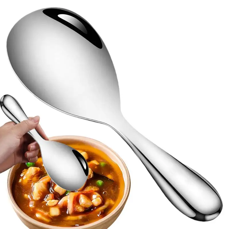 Rice Paddle Spoon Comfortable Grip Non Sticky Kitchen Dinner Dish Soup Rice Spoon Stainless Steel Round Head Serve Spatula spoon