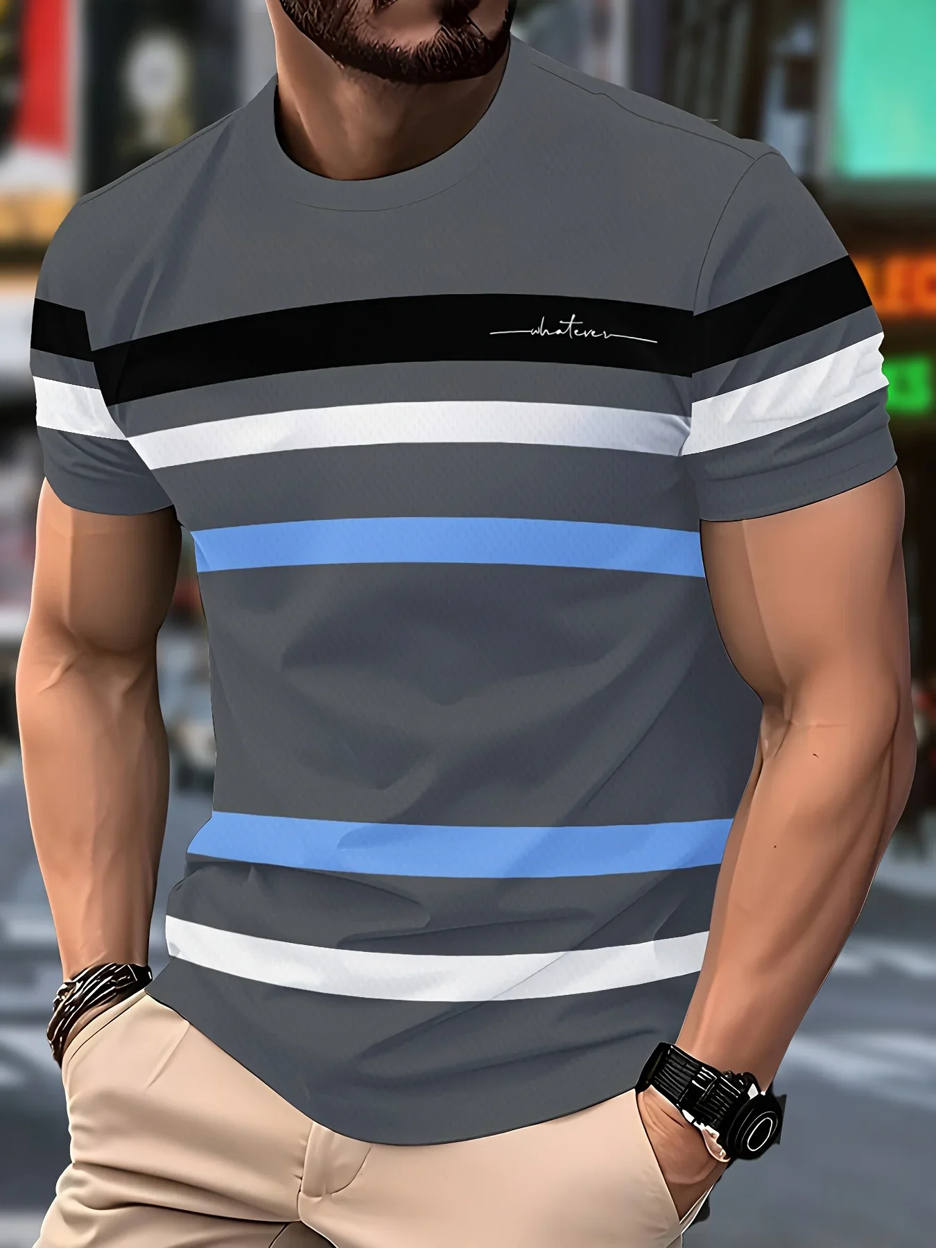 Men's Striped Crew Neck T-Shirt Casual 